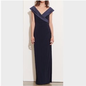 Navy Ralph Lauren Leonetta Satin Trim Portrait Collar Evening Dress